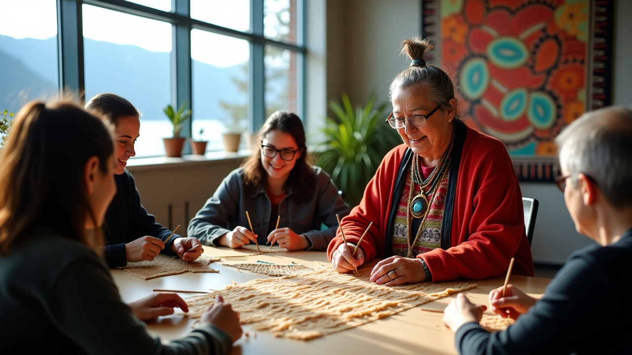 Participants learning about indigenous art techniques during a hands-on workshop in Vancouver