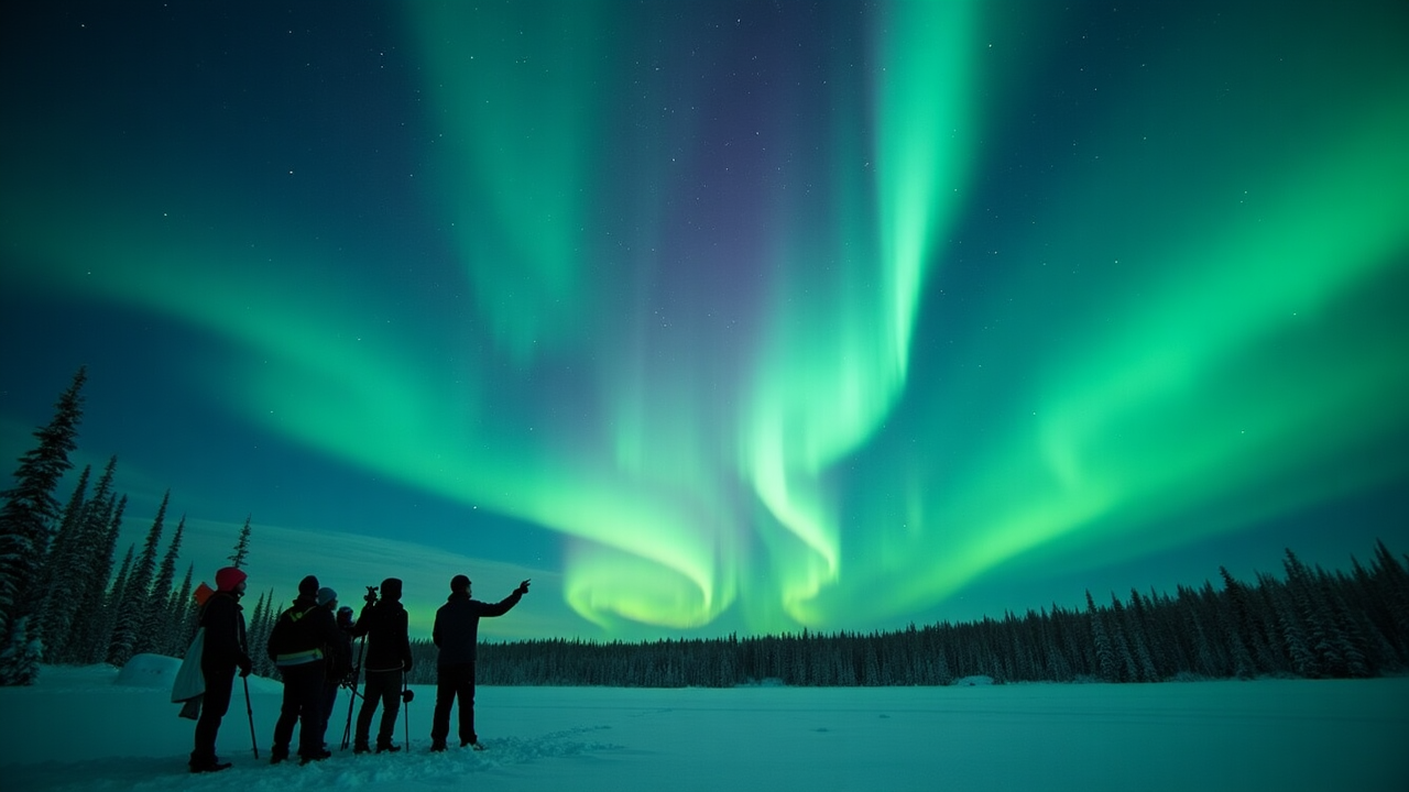 Aurora Borealis lighting up the night sky over Yukon wilderness
